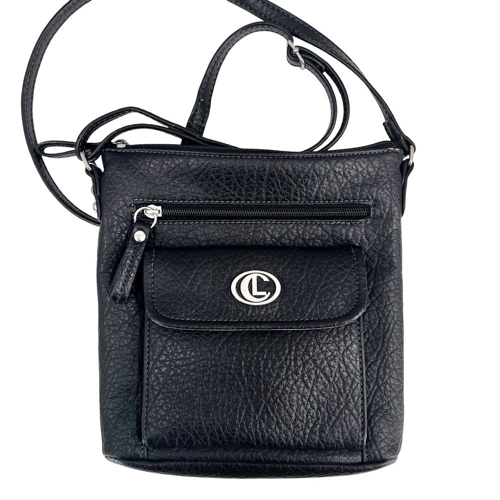 Liz Claiborne Womens Small Crossbody Bag‎ Black Faux Leather Organizer 90s Y2K